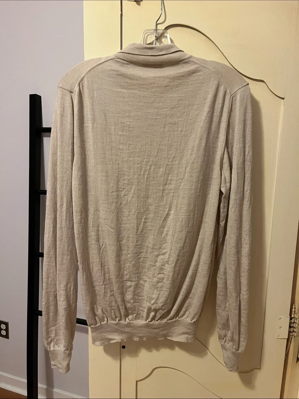 Sezane, Paris Light Beige Merino Knit Polo Sweater - Picture 8 of 12